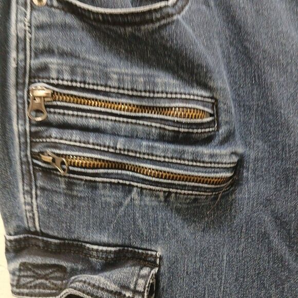 Denim House Mens Dark Wash Biker/Cargo Denim Jeans Zipper 32-32 *Rare* - Picture 9 of 16